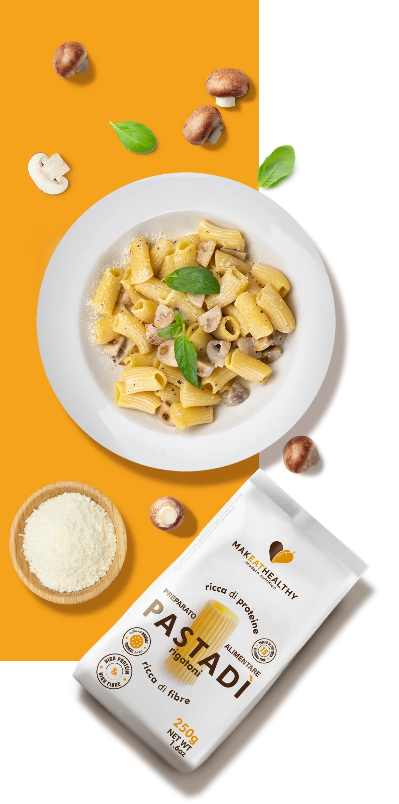 Piatto di rigatoni ai funghi makeathealthy